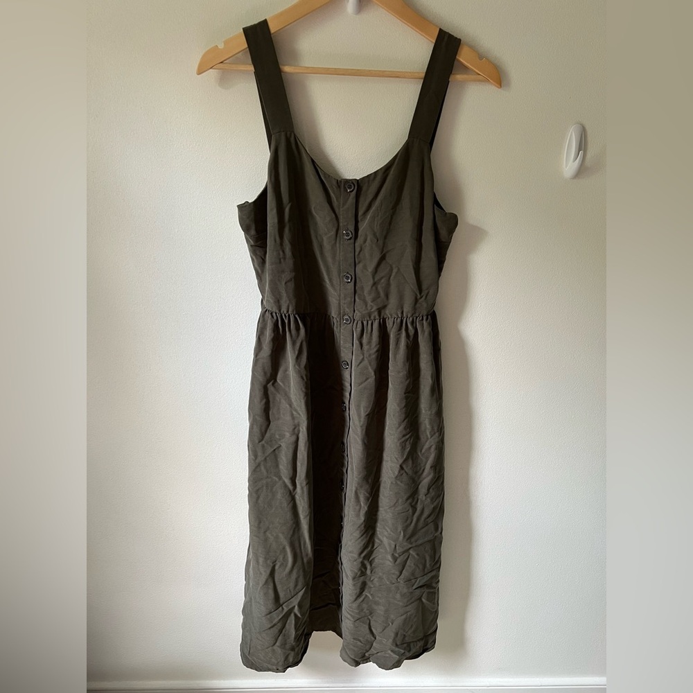 Nicole Miller Olive green button midi dress